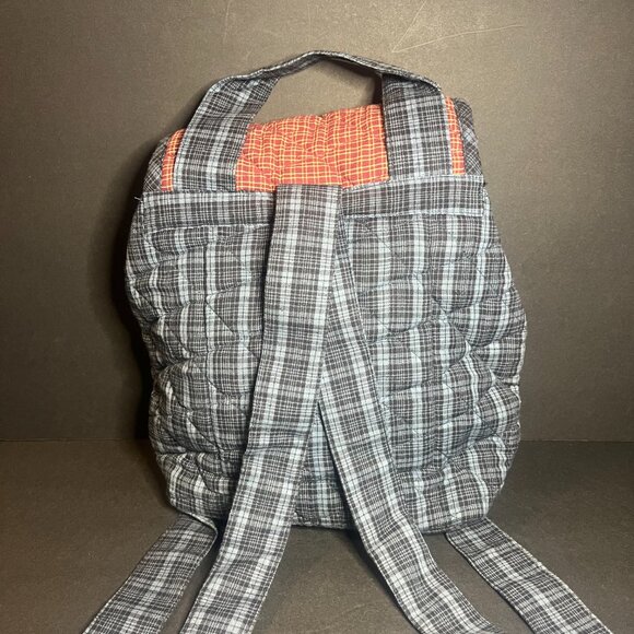 Irene's Quilts Rare Blue & Red Quilted Applique Fabric Medium Size Backpack 12" - Picture 5 of 10